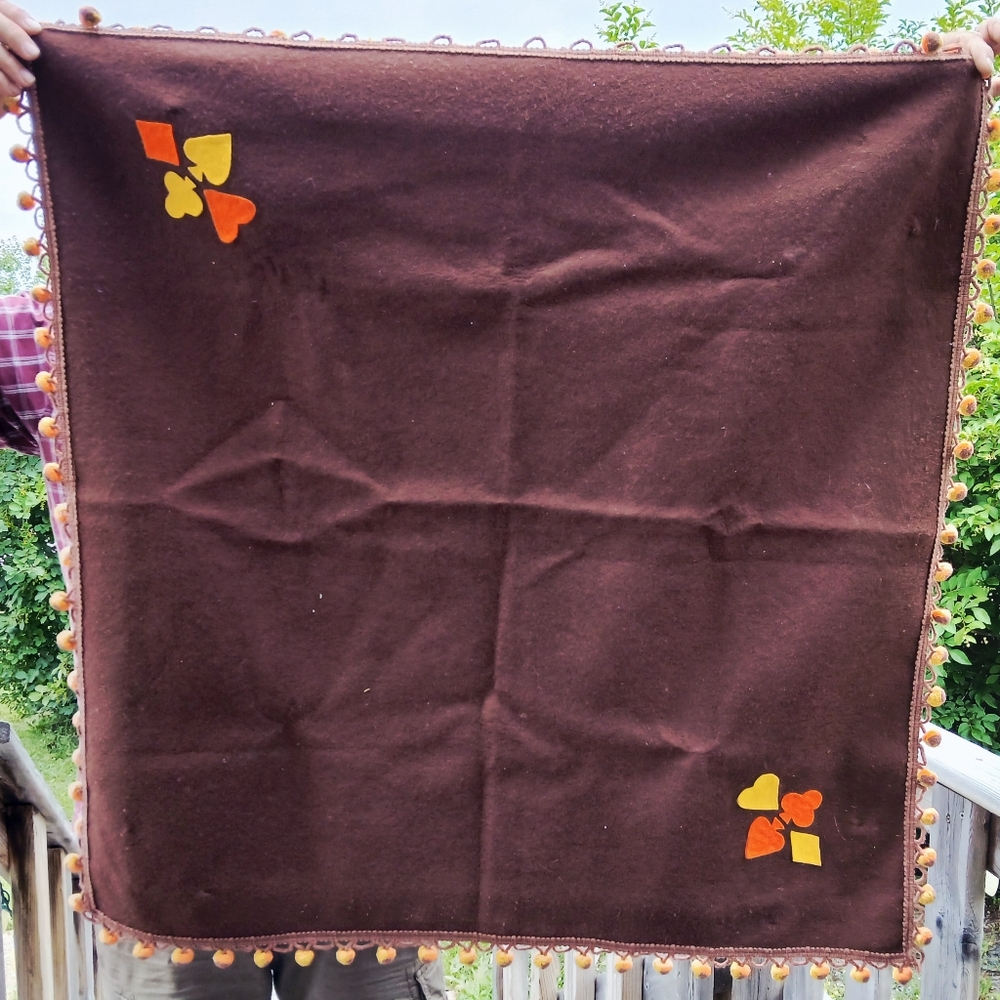 Vintage Brown Felt Card Table Table Cloth